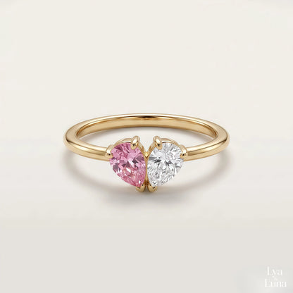 Bague Veria – pierres rose et blanche réunies en cœur, finition or