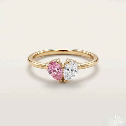 Bague Veria – pierres rose et blanche réunies en cœur, finition or