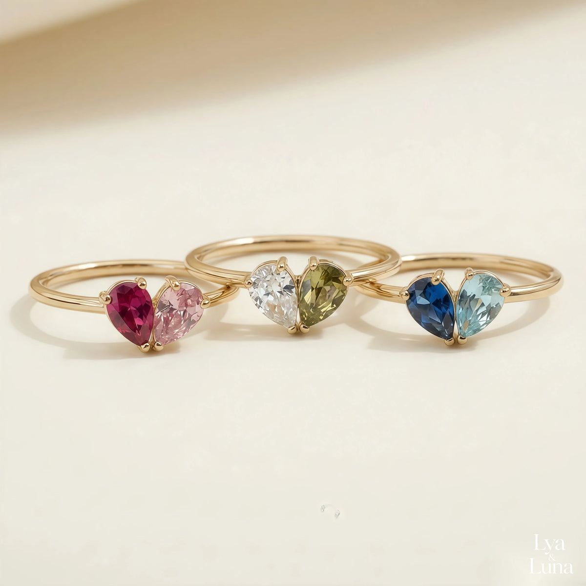 Bague Veria – trois bagues, trois duos de pierres de naissance